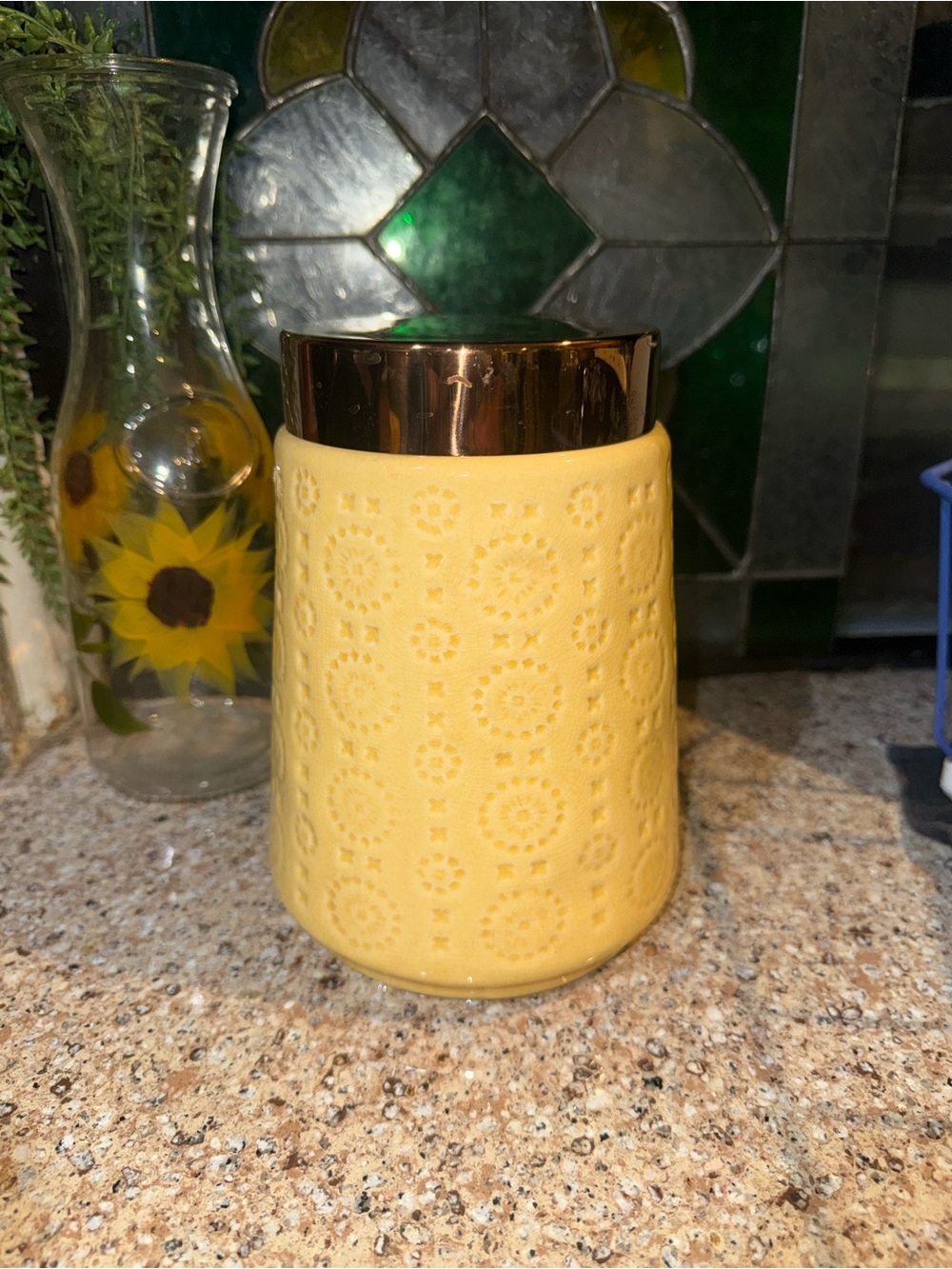 2017 Threshold Yellow Lace-Pattern Stoneware Canister